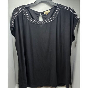 Women's Lavish Plus Black Studded Short Sleeve Tee 3X